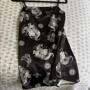 Black Midi Dress with White Dragon Print